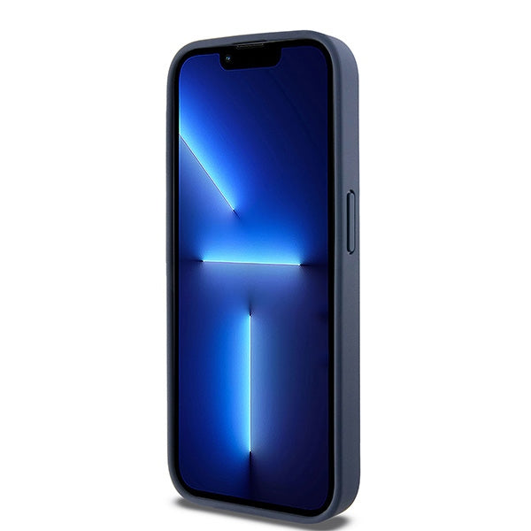 DKNY Leather Mono Stripe &amp; Metal Logo case for iPhone 15 Pro - blue