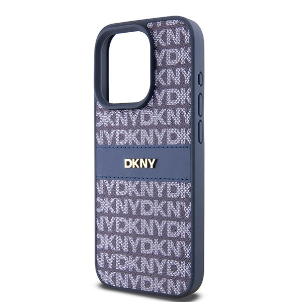 DKNY Leather Mono Stripe &amp; Metal Logo case for iPhone 15 Pro - blue
