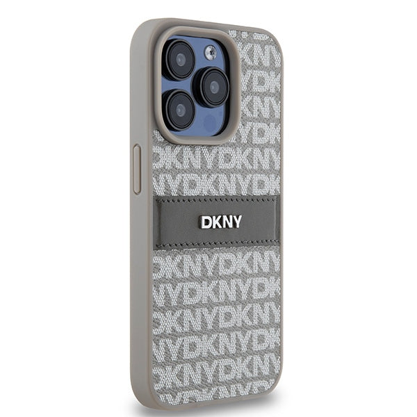 DKNY Leather Mono Stripe &amp; Metal Logo case for iPhone 15 Pro - beige
