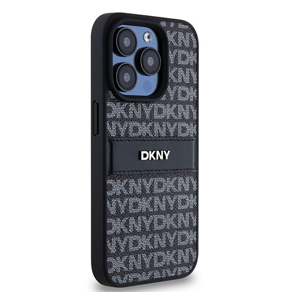DKNY Leather Mono Stripe &amp; Metal Logo case for iPhone 15 Pro - black