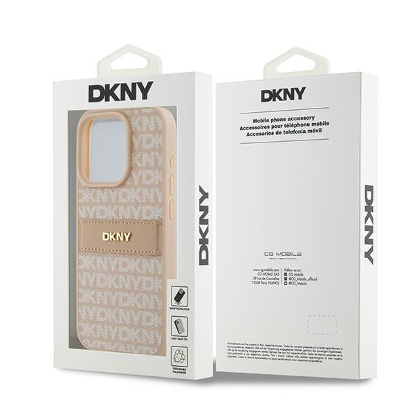 DKNY Leather Mono Stripe &amp; Metal Logo case for iPhone 15 Pro - pink