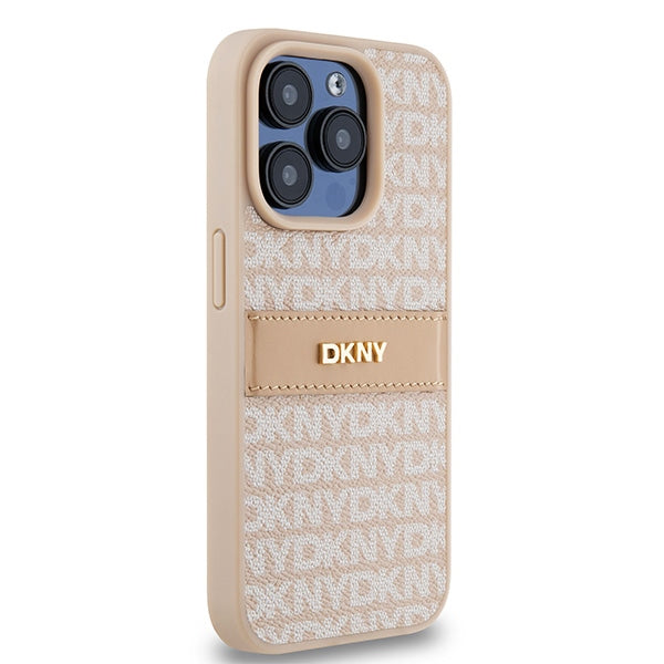 DKNY Leather Mono Stripe &amp; Metal Logo case for iPhone 15 Pro - pink