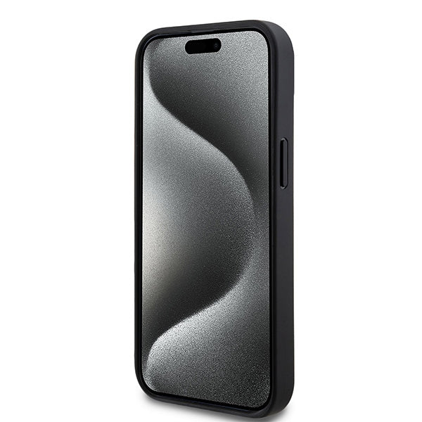 DKNY Leather Checkered Mono Pattern &amp; Printed Stripes Case for iPhone 15 Plus / 14 Plus - Black