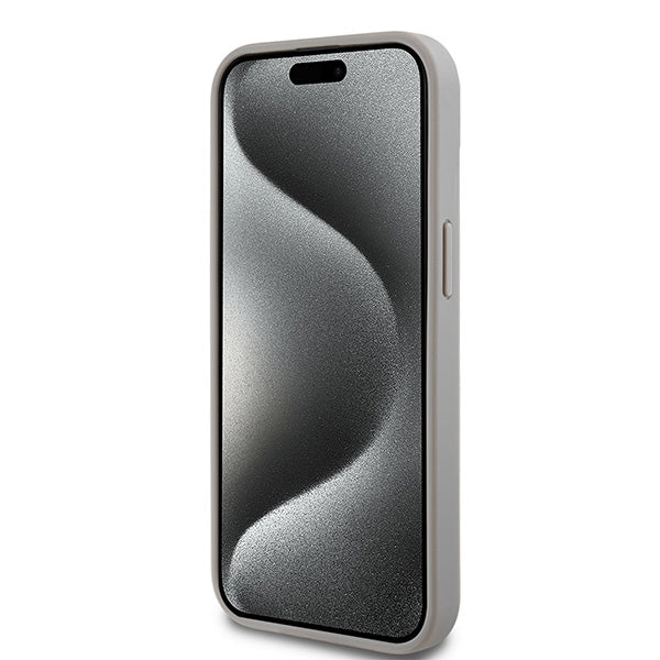 DKNY Leather Mono Stripe &amp; Metal Logo case for iPhone 15 Plus / 14 Plus - beige