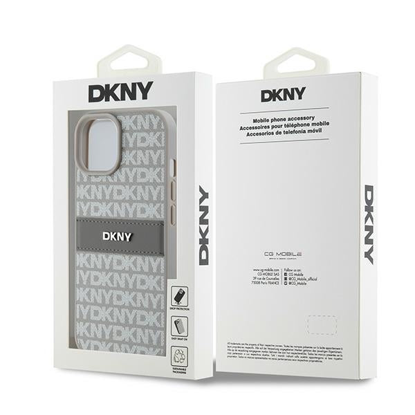 DKNY Leather Mono Stripe &amp; Metal Logo case for iPhone 15 Plus / 14 Plus - beige