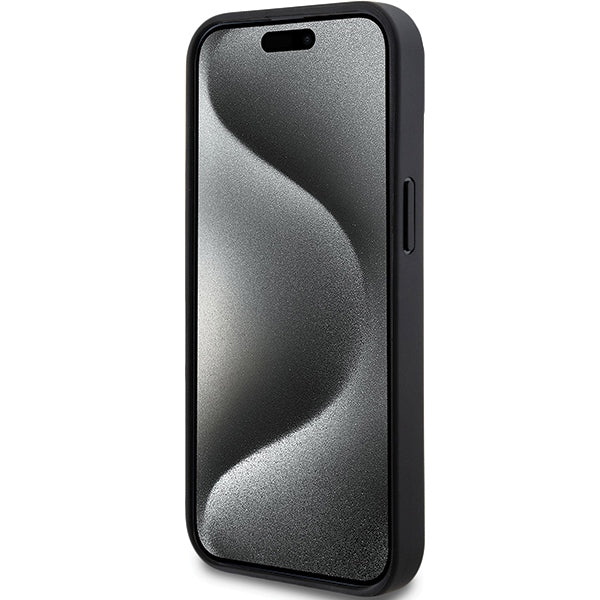 DKNY Leather Mono Stripe &amp; Metal Logo Case for iPhone 15 Plus / 14 Plus - Black