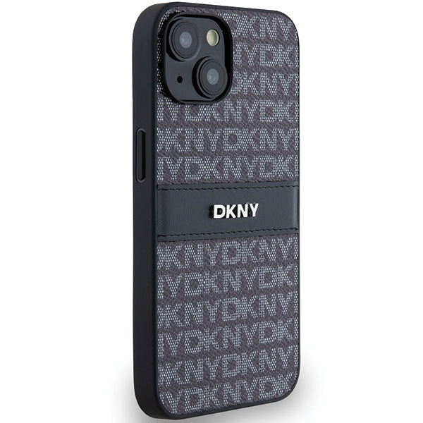 DKNY Leather Mono Stripe &amp; Metal Logo Case for iPhone 15 Plus / 14 Plus - Black