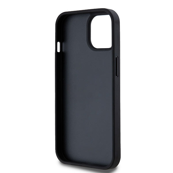 DKNY Leather Checkered Mono Pattern &amp; Printed Stripes Case for iPhone 15/14/13 - Black