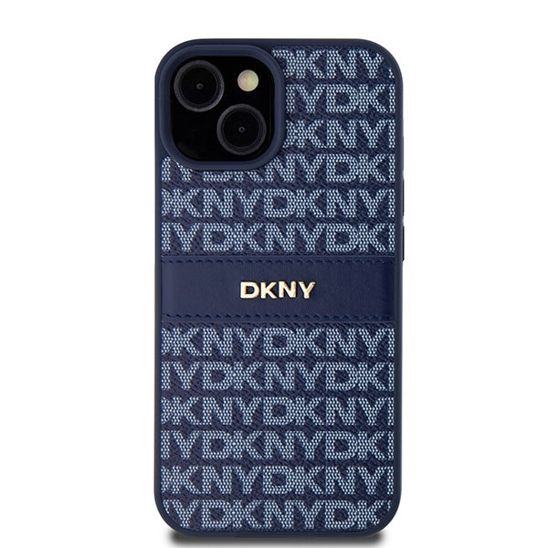 DKNY Leather Mono Stripe &amp; Metal Logo case for iPhone 15 / 14 / 13 - blue