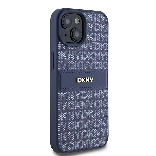DKNY Leather Mono Stripe &amp; Metal Logo case for iPhone 15 / 14 / 13 - blue