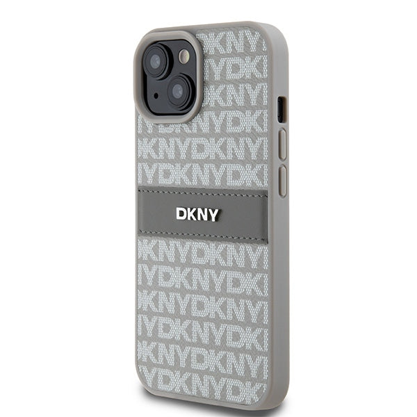 DKNY Leather Mono Stripe &amp; Metal Logo case for iPhone 15 / 14 / 13 - beige