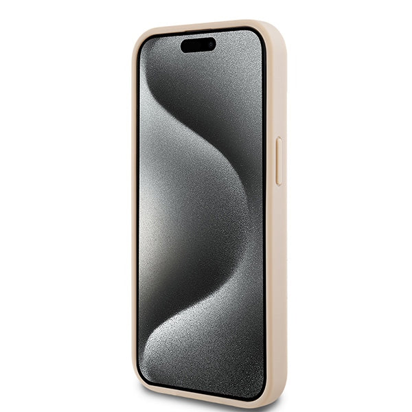 DKNY Leather Mono Stripe &amp; Metal Logo case for iPhone 15 / 14 / 13 - pink