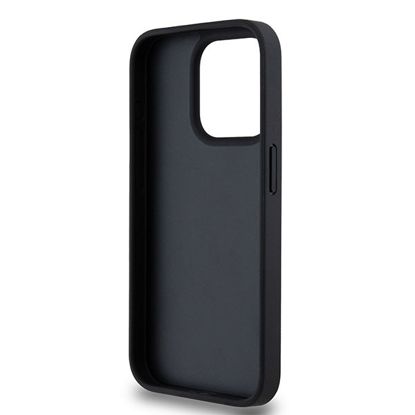 DKNY Leather Checkered Mono Pattern &amp; Printed Stripes Case for iPhone 15 Pro Max - Black