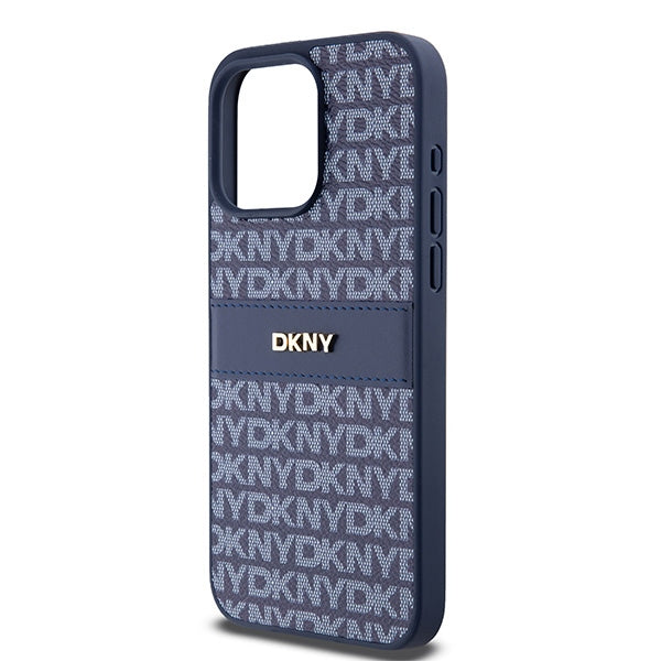 DKNY Leather Mono Stripe &amp; Metal Logo case for iPhone 15 Pro Max - blue