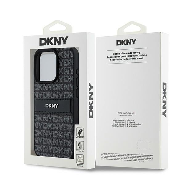 DKNY Leather Mono Stripe &amp; Metal Logo case for iPhone 15 Pro Max - black