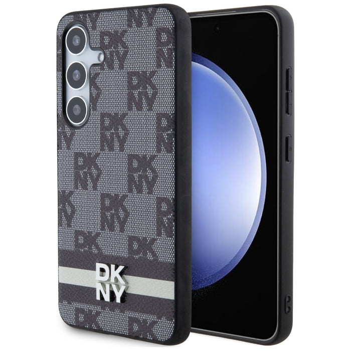 DKNY Leather Checkered Mono Pattern &amp; Printed Stripes case for Samsung Galaxy S24+ - black