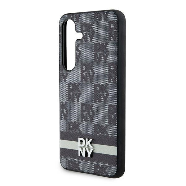 DKNY Leather Checkered Mono Pattern &amp; Printed Stripes Case for Samsung Galaxy S24 - Black