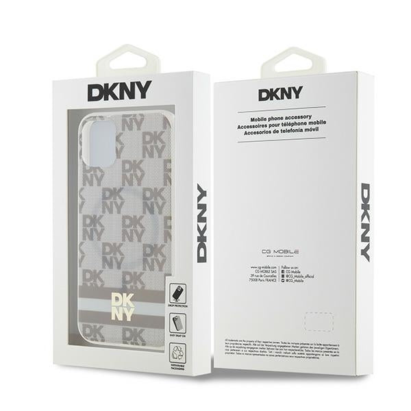 DKNY IML Checkered Mono Pattern & Printed Stripes MagSafe case for iPhone 11 / Xr - beige