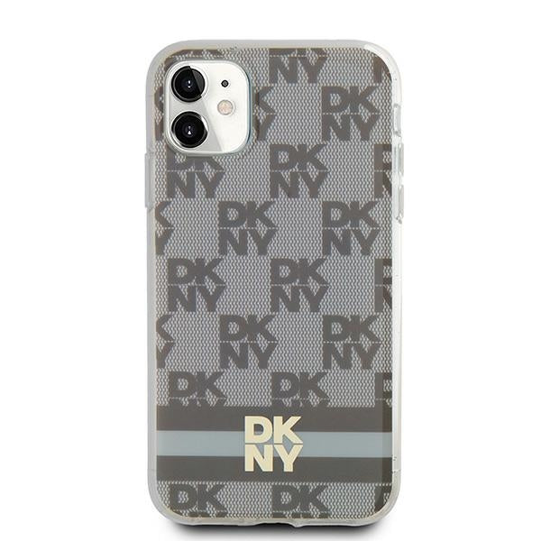 DKNY IML Checkered Mono Pattern &amp; Printed Stripes MagSafe case for iPhone 11 / Xr - beige