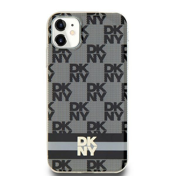 DKNY IML Checkered Mono Pattern &amp; Printed Stripes MagSafe Case for iPhone 11 / Xr - Black