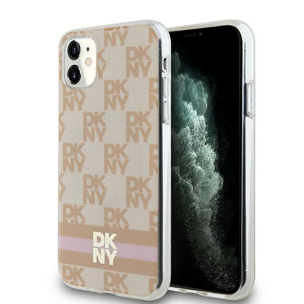 DKNY IML Checkered Mono Pattern &amp; Printed Stripes MagSafe case for iPhone 11 / Xr - pink