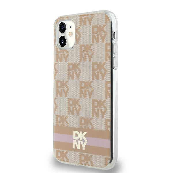 DKNY IML Checkered Mono Pattern &amp; Printed Stripes MagSafe case for iPhone 11 / Xr - pink