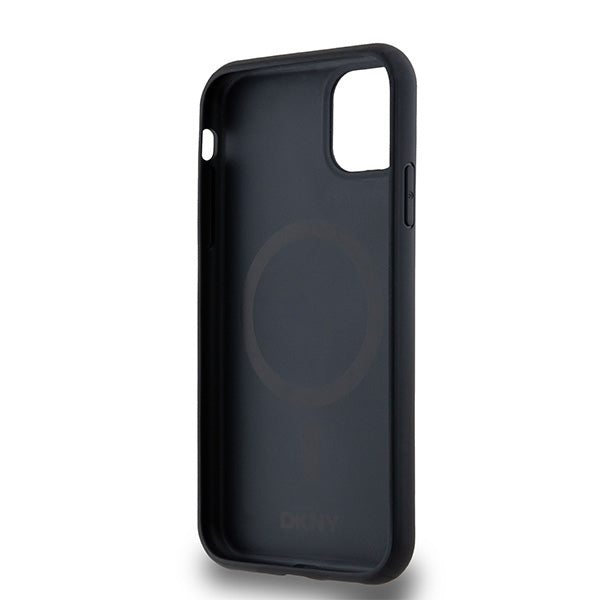 DKNY Leather Monogram Pattern Metal Logo MagSafe Case for iPhone 11 / Xr - Black