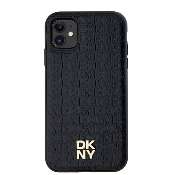 DKNY Leather Monogram Pattern Metal Logo MagSafe Case for iPhone 11 / Xr - Black