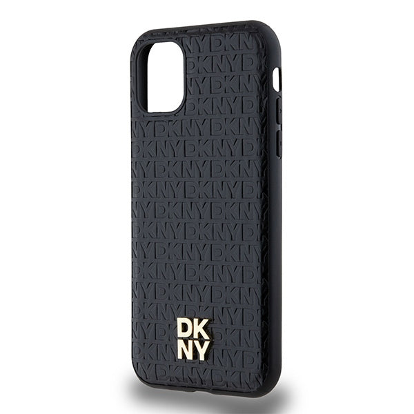 DKNY Leather Monogram Pattern Metal Logo MagSafe Case for iPhone 11 / Xr - Black