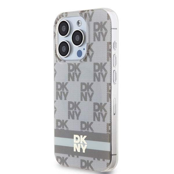 DKNY IML Checkered Mono Pattern &amp; Printed Stripes MagSafe case for iPhone 13 Pro / 13 - beige