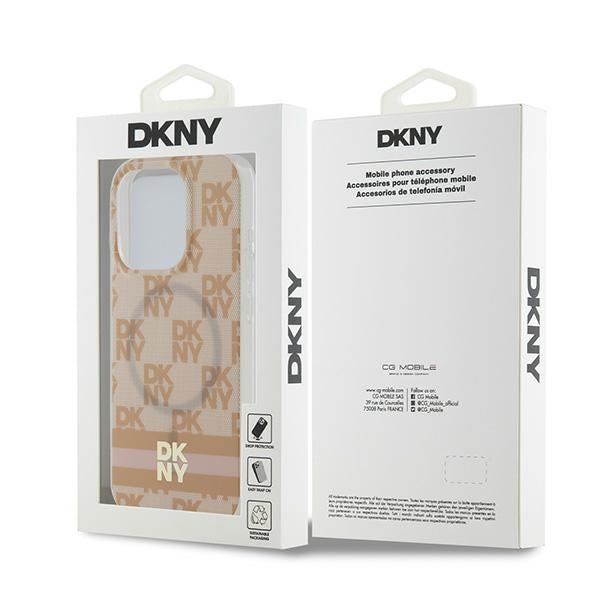 DKNY IML Checkered Mono Pattern &amp; Printed Stripes MagSafe case for iPhone 13 Pro / 13 - pink