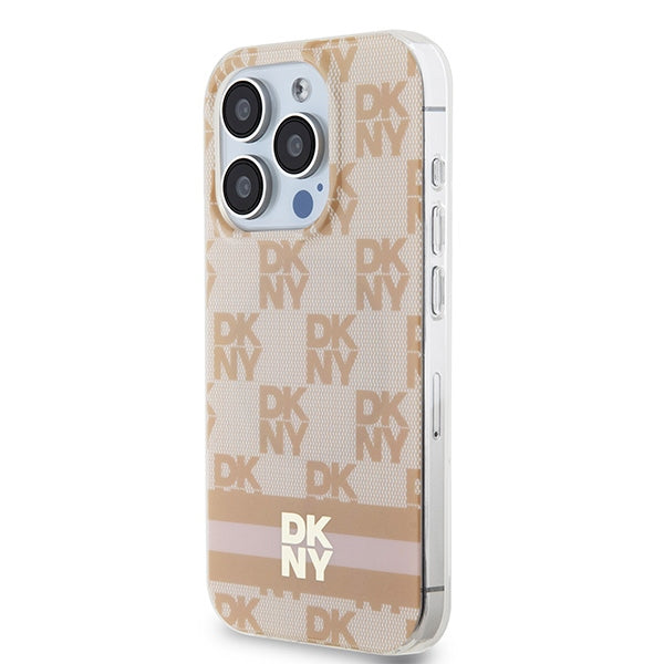 DKNY IML Checkered Mono Pattern &amp; Printed Stripes MagSafe case for iPhone 13 Pro / 13 - pink