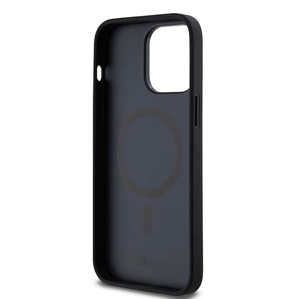 DKNY Leather Pattern Metal Logo MagSafe Case for iPhone 13 Pro / 13 - Black