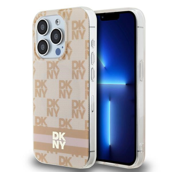 DKNY IML Checkered Mono Pattern &amp; Printed Stripes MagSafe case for iPhone 13 Pro Max - pink