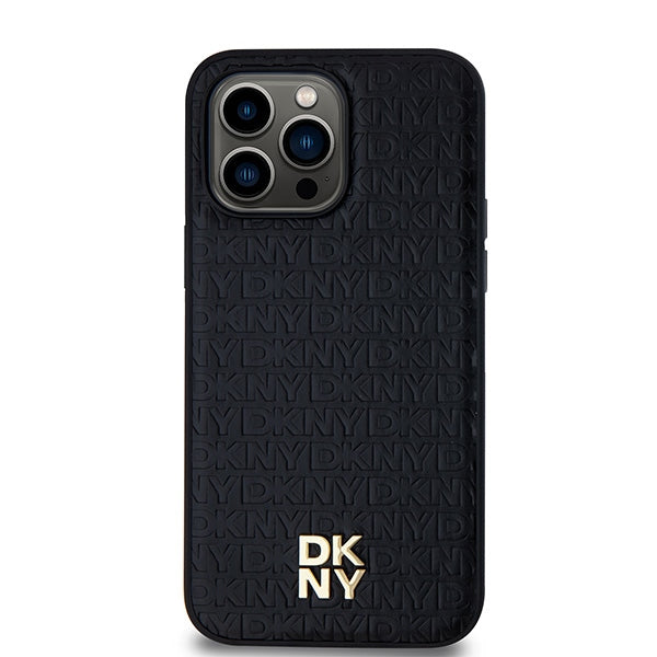DKNY Leather Pattern Metal Logo MagSafe case for iPhone 13 Pro Max - black