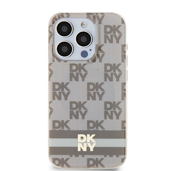 DKNY IML Checkered Mono Pattern &amp; Printed Stripes MagSafe case for iPhone 14 Pro - beige