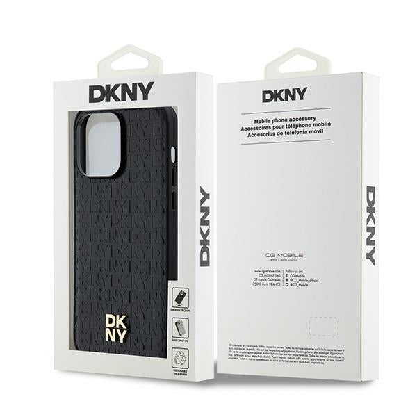 DKNY Leather Pattern Metal Logo MagSafe case for iPhone 14 Pro - black