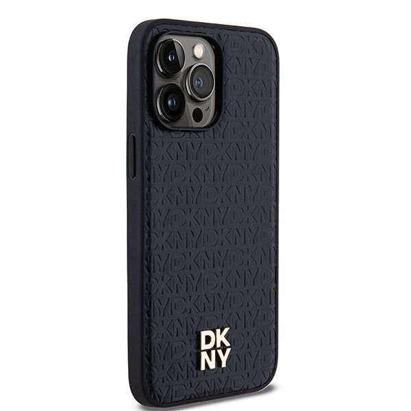 DKNY Leather Pattern Metal Logo MagSafe case for iPhone 14 Pro - black