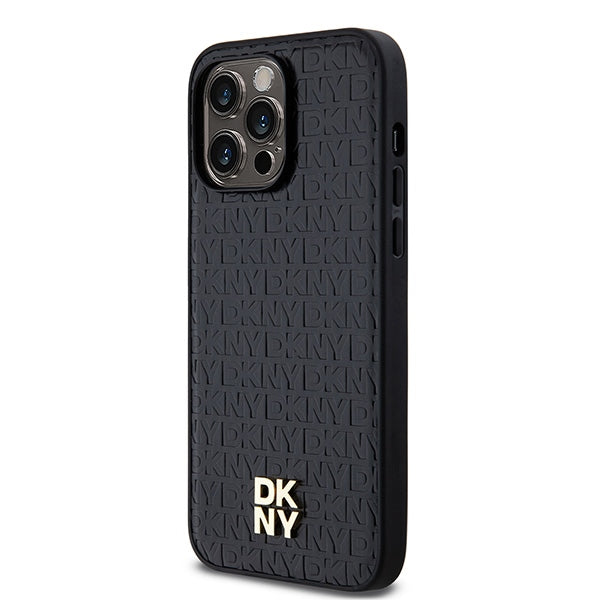 DKNY Leather Pattern Metal Logo MagSafe case for iPhone 14 Pro - black
