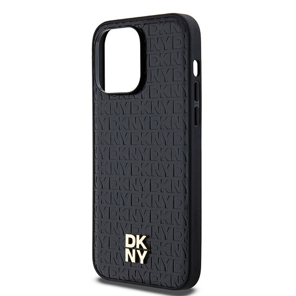 DKNY Leather Pattern Metal Logo MagSafe case for iPhone 14 Pro - black