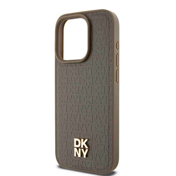 DKNY Leather Pattern Metal Logo MagSafe case for iPhone 14 Pro - brown