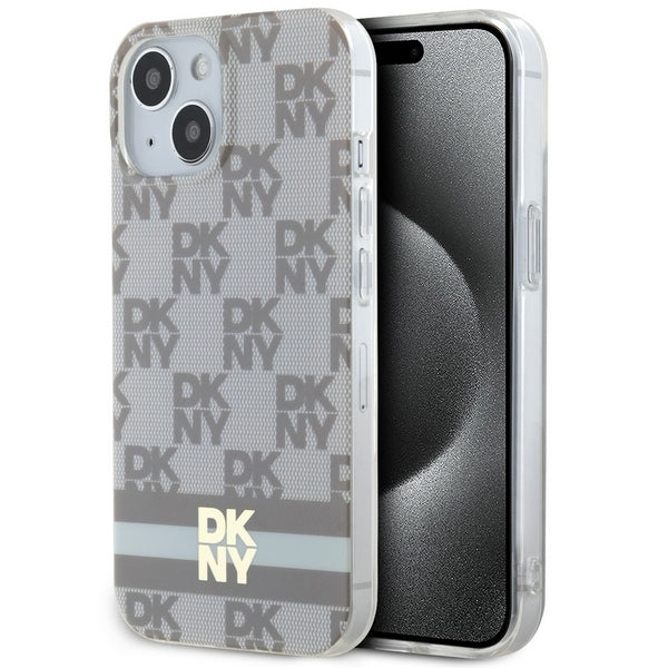 DKNY IML Checkered Mono Pattern &amp; Printed Stripes MagSafe case for iPhone 15 / 14 / 13 - beige