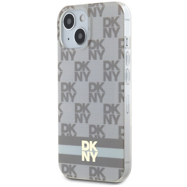 DKNY IML Checkered Mono Pattern &amp; Printed Stripes MagSafe case for iPhone 15 / 14 / 13 - beige