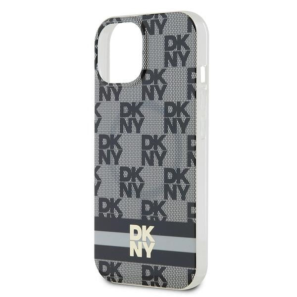 DKNY IML Checkered Mono Pattern &amp; Printed Stripes MagSafe Case for iPhone 15/14/13 - Black
