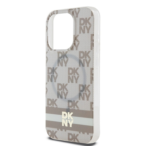 DKNY IML Checkered Mono Pattern &amp; Printed Stripes MagSafe case for iPhone 14 Pro Max - beige