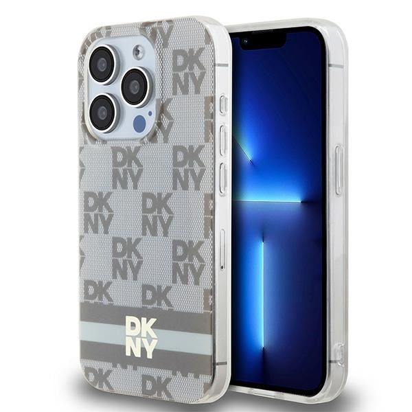 DKNY IML Checkered Mono Pattern &amp; Printed Stripes MagSafe case for iPhone 14 Pro Max - beige