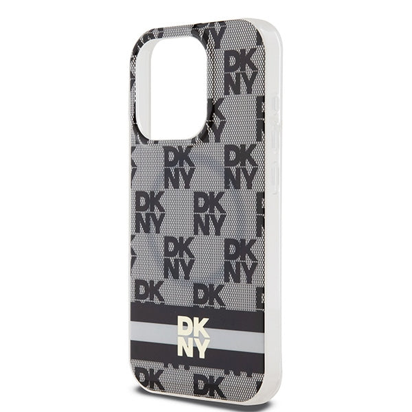 DKNY IML Checkered Mono Pattern &amp; Printed Stripes MagSafe Case for iPhone 14 Pro Max - Black