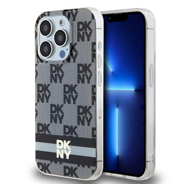 DKNY IML Checkered Mono Pattern &amp; Printed Stripes MagSafe Case for iPhone 14 Pro Max - Black
