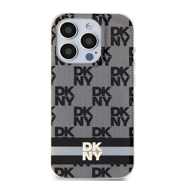 DKNY IML Checkered Mono Pattern &amp; Printed Stripes MagSafe Case for iPhone 14 Pro Max - Black
