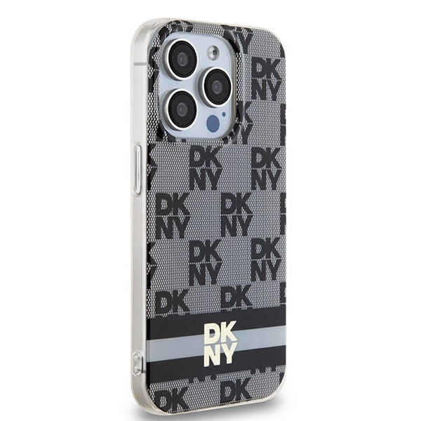 DKNY IML Checkered Mono Pattern &amp; Printed Stripes MagSafe Case for iPhone 14 Pro Max - Black